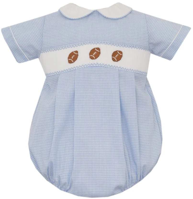 Football Boys Light Blue Gingham Short Bubble Short Sleeve