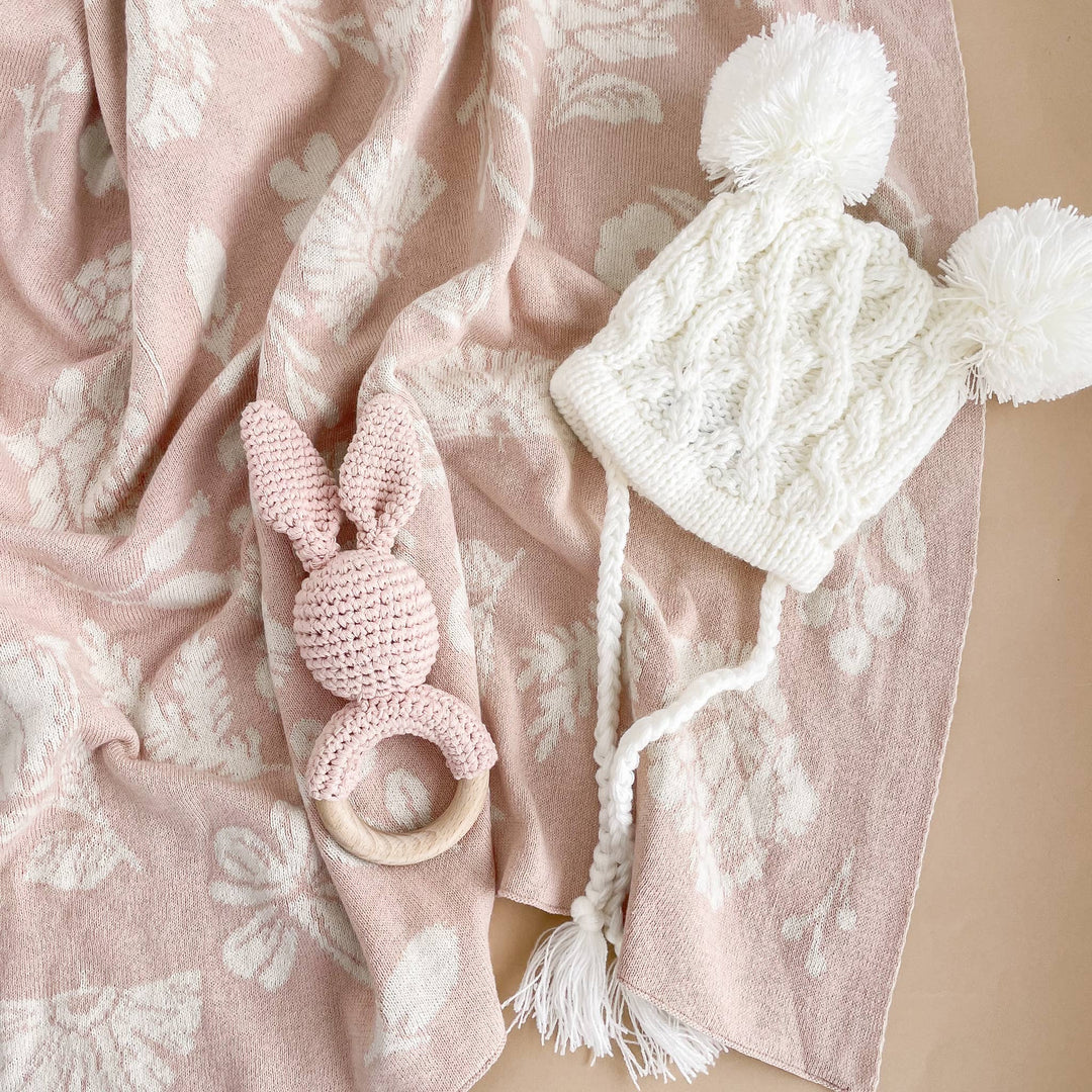 Teether Bunny Pink Easter Rattle Spring Summer Baby Gift
