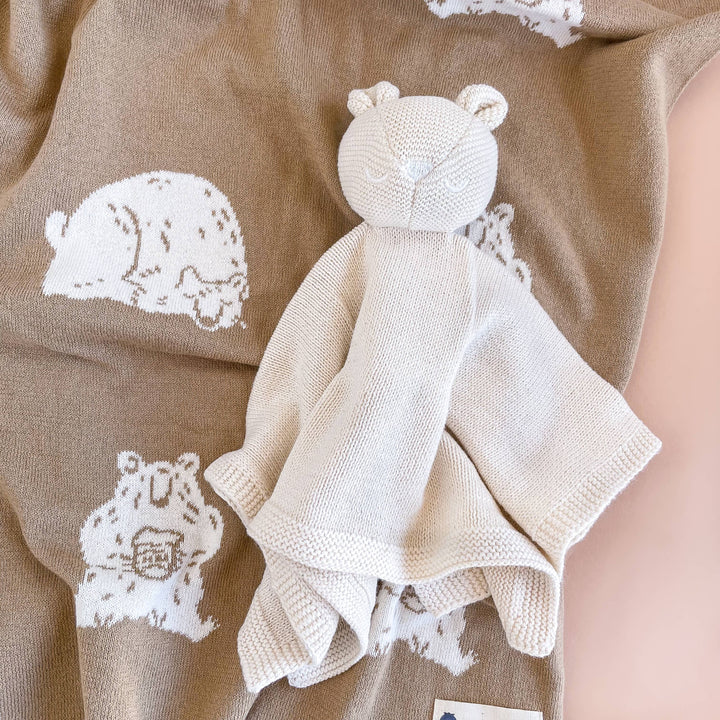 Set Honey Bear Blanket Lovey Baby Gift Organic Cotton Summer