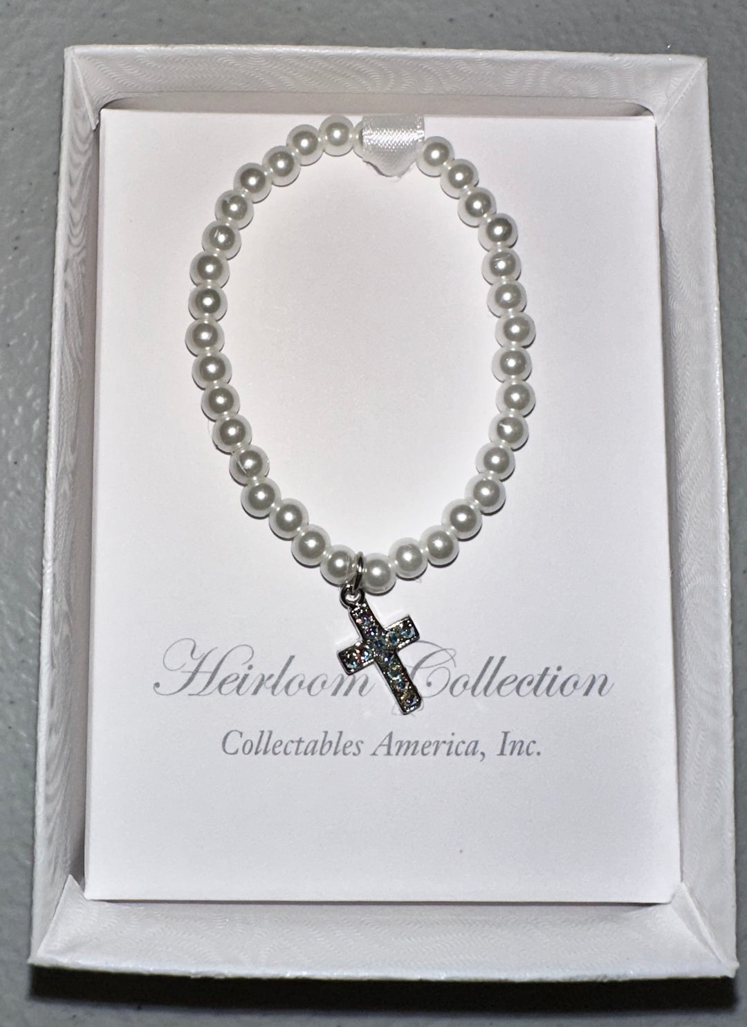 5" Pearl Bracelet with Crystal Cross