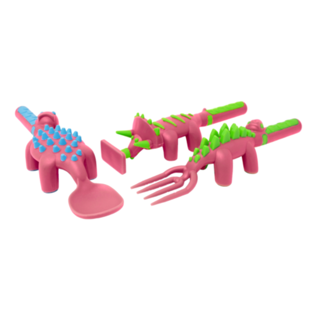Pink Set of 3 Dino Utensils