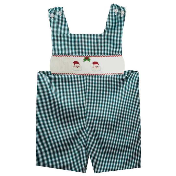 Santa Faces Smocked Gingham Boys Shortall