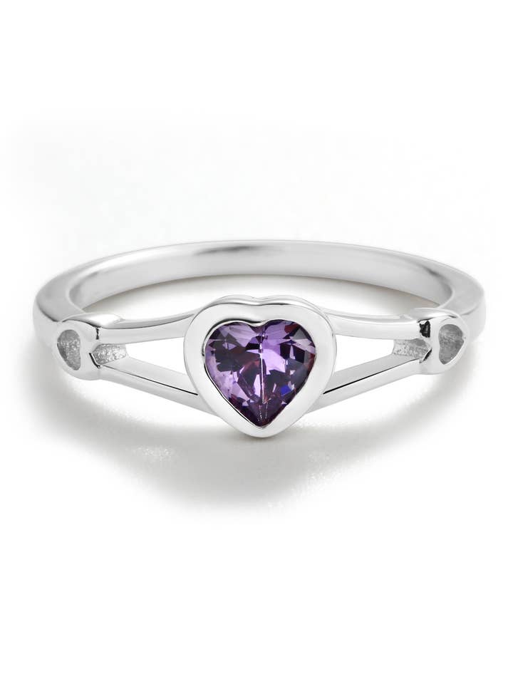 Kids Sterling Silver Heart Birthstone Ring (Baby - Tween)