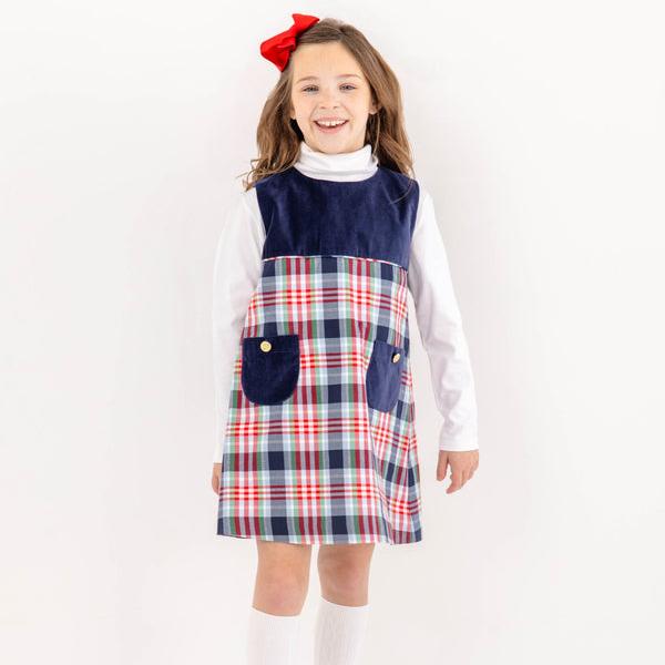 Jill Jumper Nantucket Navy Velveteen with Covington Cottage Plaid