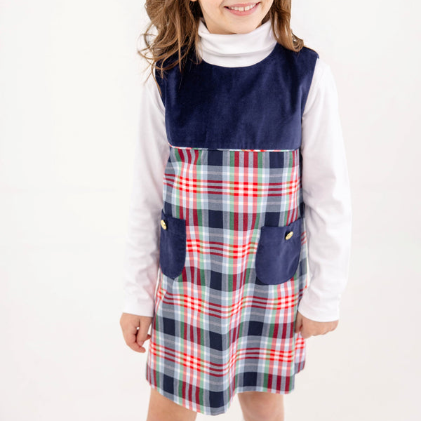 Jill Jumper Nantucket Navy Velveteen with Covington Cottage Plaid