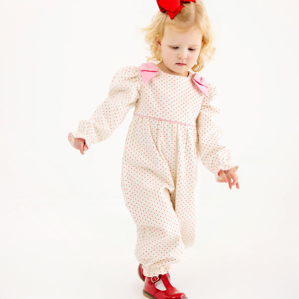 Long Sleeve Ryleigh Romper Palmetto Pearl &amp; Richmond Red Microdot Corduroy