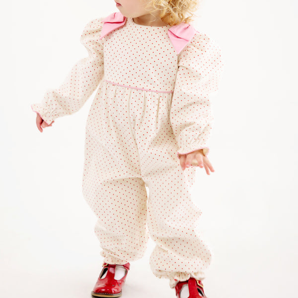 Long Sleeve Ryleigh Romper Palmetto Pearl &amp; Richmond Red Microdot Corduroy