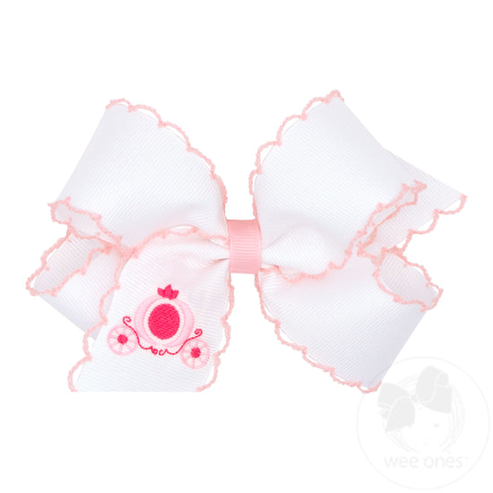 Medium Grosgrain Moonstitch Embroidered Girls Hair Bow