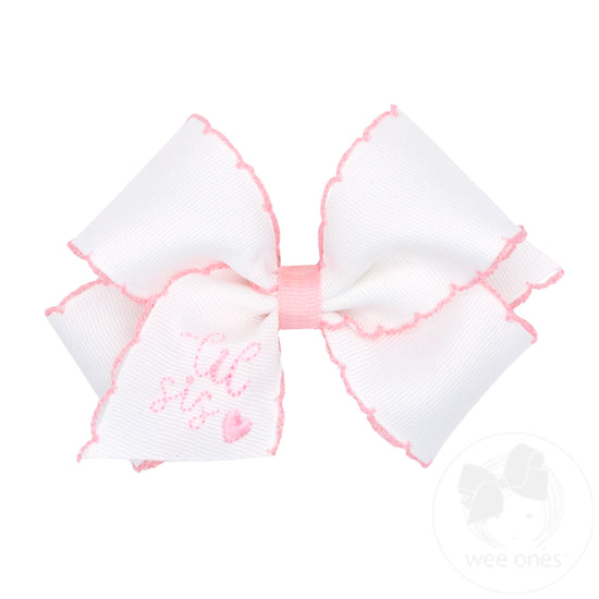 Lil Sis Grosgrain Hair Bow with Light Pink Moonstitch Edge