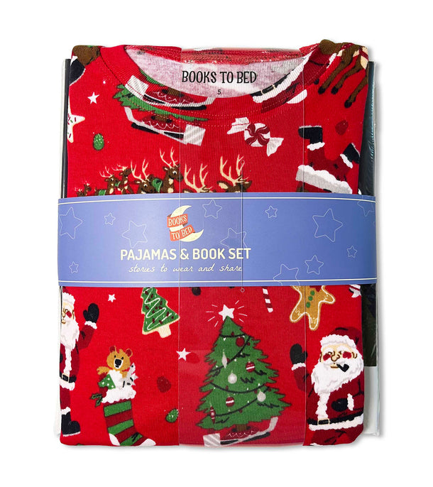 Twas The Night Before Christmas - Red Flat Pack Pajama Set With Book