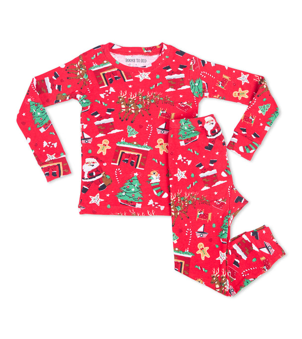 Twas The Night Before Christmas - Red Flat Pack Pajama Set With Book