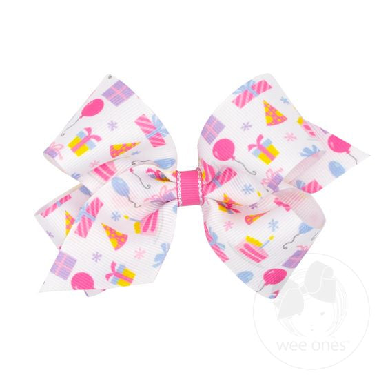 Medium Birthday-Themed Printed Grosgrain Hair Bow