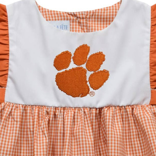Clemson Tigers Embroidered Orange Gingham Girls Bubble