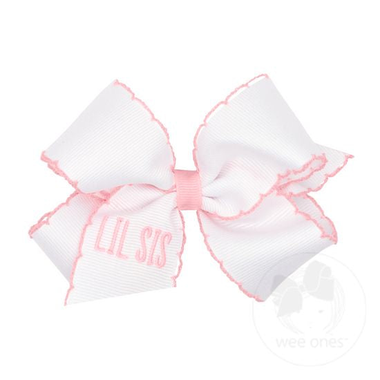 Lil Sis Grosgrain Hair Bow with Light Pink Moonstitch Edge