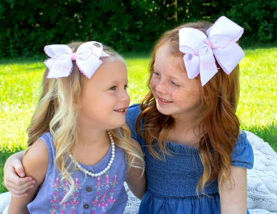 Lil Sis Grosgrain Hair Bow with Light Pink Moonstitch Edge