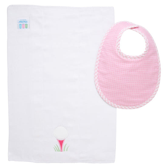 Golf Basic Bib &amp; Burp Boxed Set, Pink