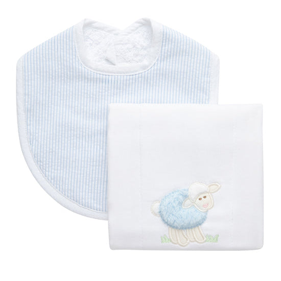 Lamb Basic Bib &amp; Burp Boxed Set, Blue