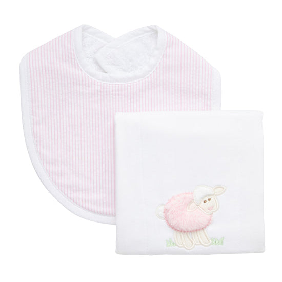 Lamb Basic Bib &amp; Burp Boxed Set, Pink