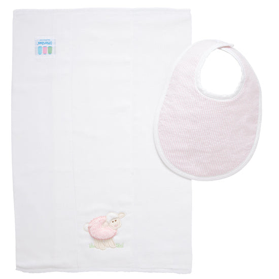 Lamb Basic Bib &amp; Burp Boxed Set, Pink