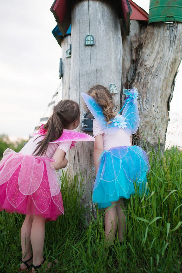 Fancy Flutter Skirt Sets with Wings &amp; Wands, Pink