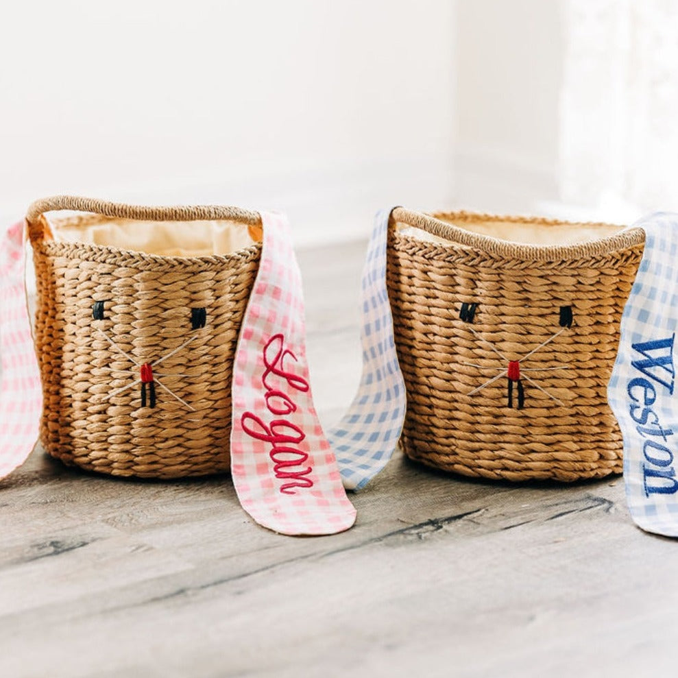 Gingham Kids Easter Basket - Easter Bunny Ears