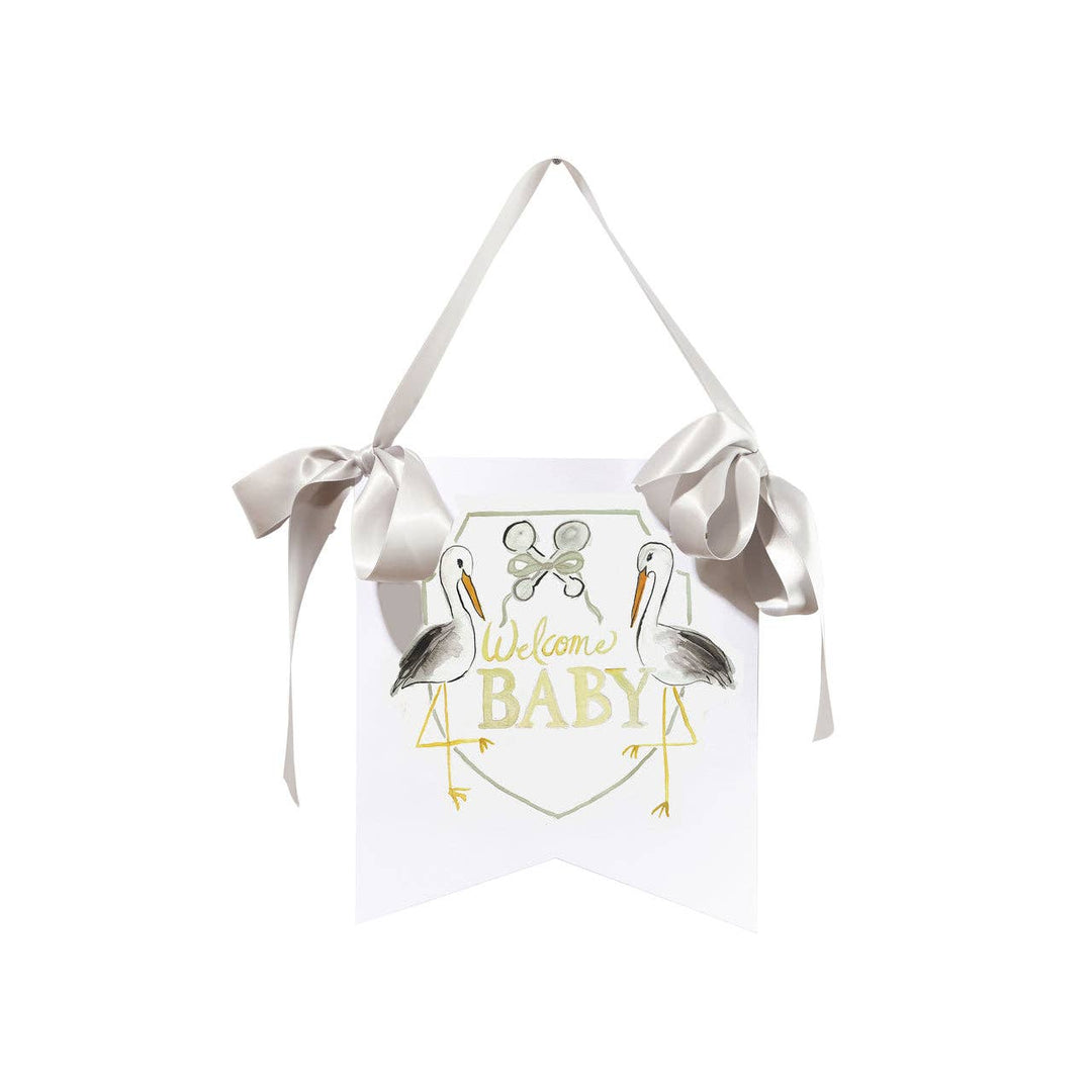 Over the Moon Gift - "Welcome Baby" Stork Hanger: Blue