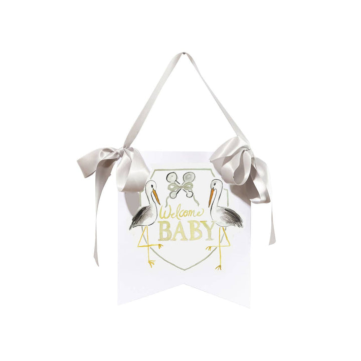 Over the Moon Gift - "Welcome Baby" Stork Hanger: Blue