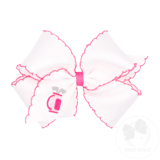 King Grosgrain Hair Bow with Moonstitch Edge and Country Golf Bag Embroidery