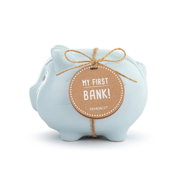 Blue Ceramic Classic Piggy Bank - 7x5.5x6in