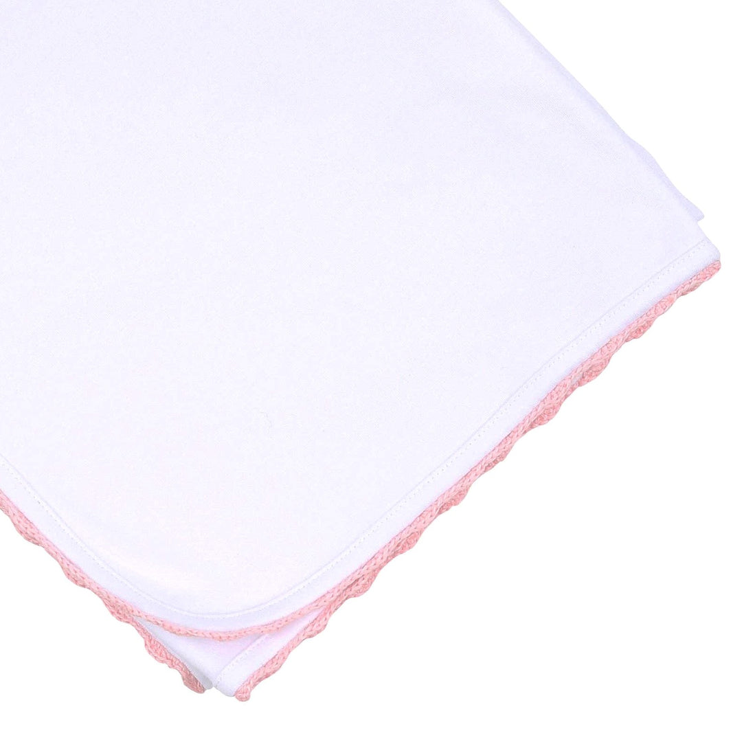 Baby Joy Receiving Blanket with Pink Crochet Trim