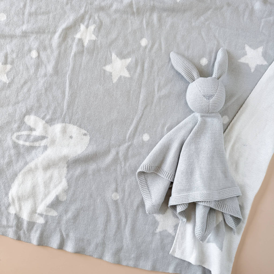 Set Star Moon Bunny Blanket Lovey Gift Baby Shower Organic