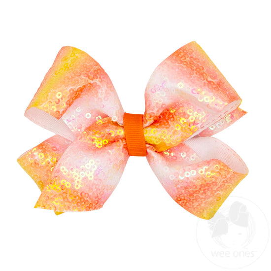 Medium Ombre Stripe Print Sequin Hair Bow