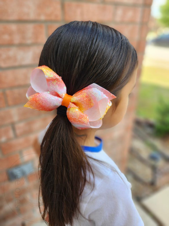 Medium Ombre Stripe Print Sequin Hair Bow