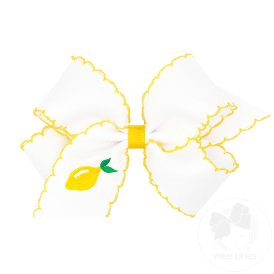 Medium Fruit Embroidered Moonstitch Edge Hair Bow