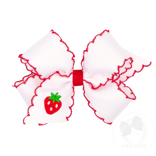 Medium Fruit Embroidered Moonstitch Edge Hair Bow