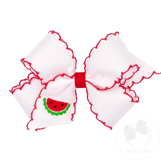 Medium Fruit Embroidered Moonstitch Edge Hair Bow
