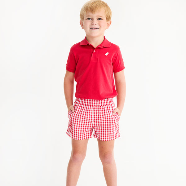 Sheffield Shorts Richmond Red Gingham with Belhaven Blue Stork