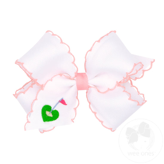 Medium Country Club Themed Embroidered Moonstitch Edge Hair Bow