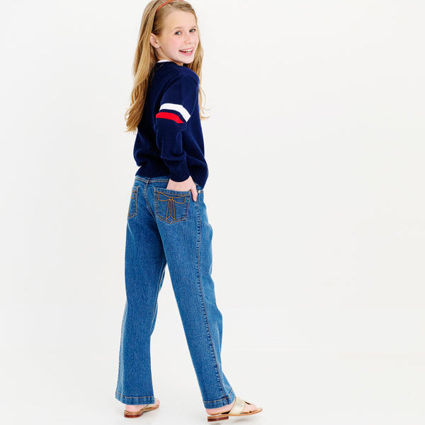 Seaton Intarsia Sweater Nantucket Navy with American Flag (Kids)