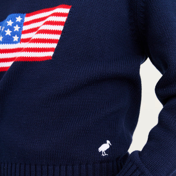 Seaton Intarsia Sweater Nantucket Navy with American Flag (Kids)