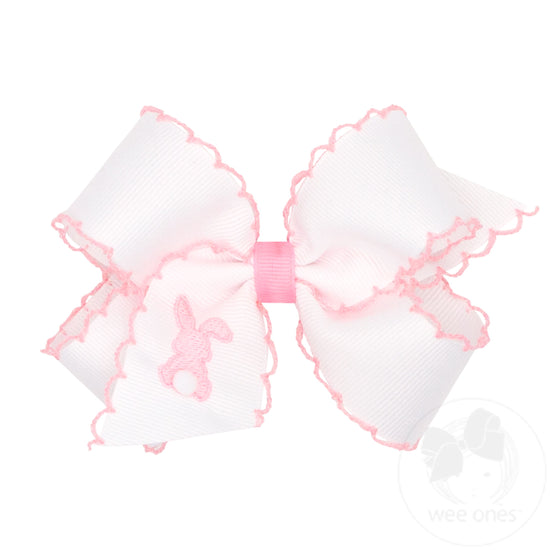 Medium Moonstitch Grosgrain Hair Bow with Easter-Inspired Embroidery