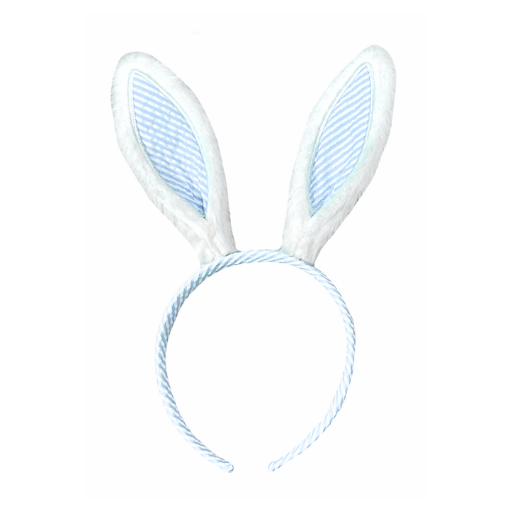 Seersucker Bunny Ears Headband, Blue