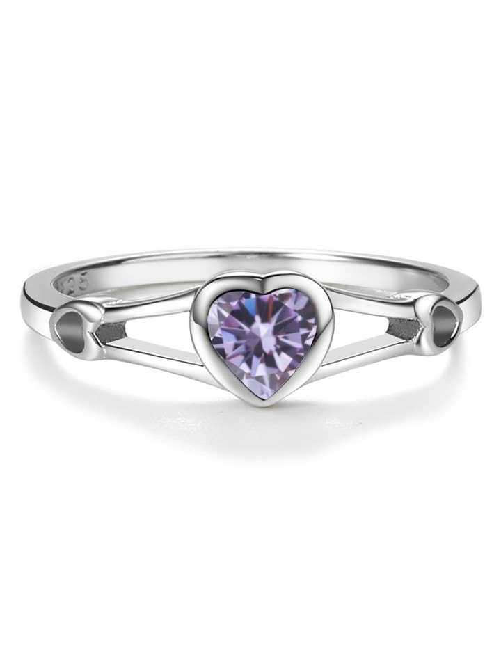 Kids Sterling Silver Heart Birthstone Ring (Baby - Tween)