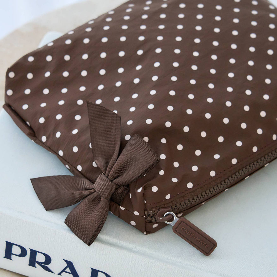 Espresso Polka Dot Bow Crinkle Makeup Bag