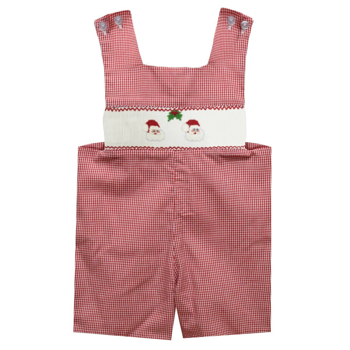 Santa Faces Smocked Gingham Boys Shortall