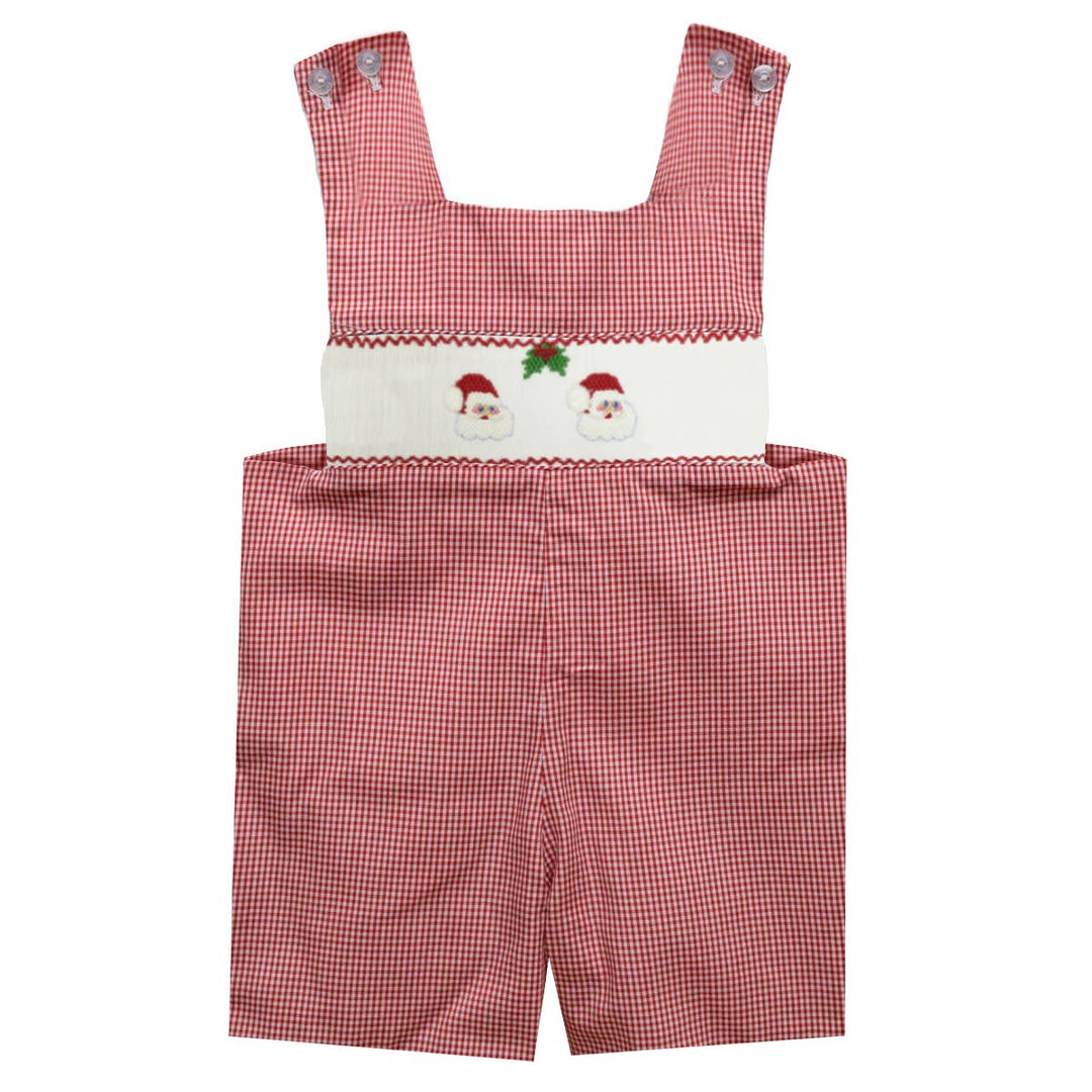 Santa Faces Smocked Gingham Boys Shortall