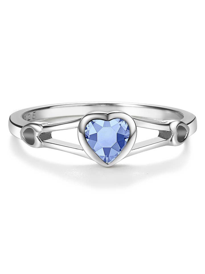 Kids Sterling Silver Heart Birthstone Ring (Baby - Tween)