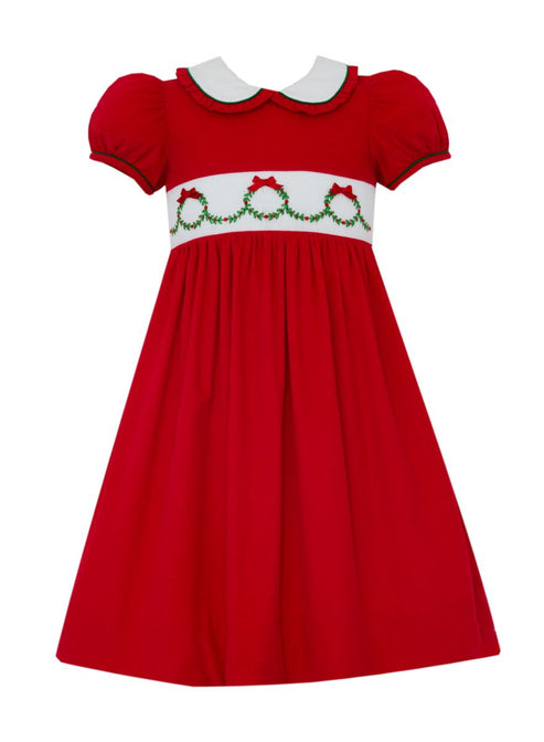 Holiday Wreaths Red Corduroy Dress