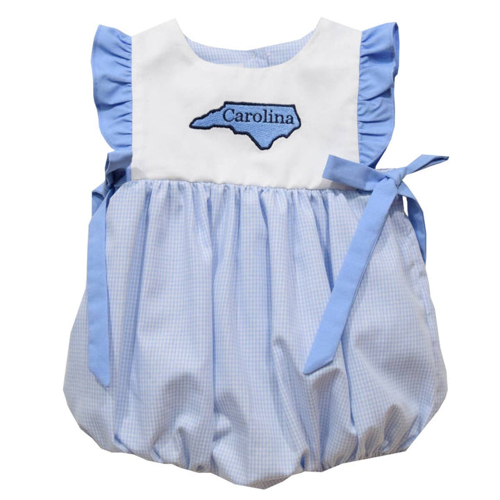 Carolina Embroidery Light Blue Gingham Girls Bubble
