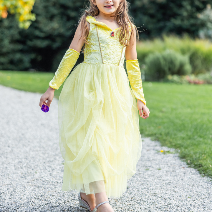 Velvety Soft Yellow Princess Gown with Arm Warmers